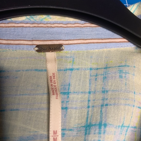 Free People Shore Vibes Lemon Yellow and Blue Plaid Sheer Beachy Shirt M - Picture 11 of 11